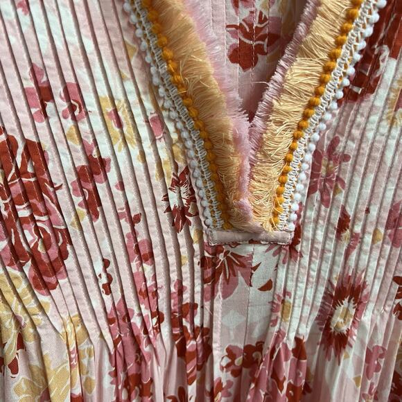 Poupette St Barth Sasha Lace Trimmed Mini Dress 90s Pink Floral V Neck Sz S Boho - Picture 5 of 7